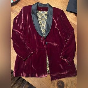 Soft Surroundings Velvet Burgundy Blazer with Black Shawl Collar